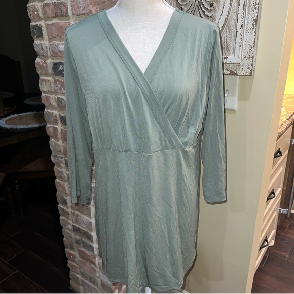 Christopher & Banks Blouse Womens Size Large 3/4 Sleeve Green Polyester Elastine - Picture 1 of 10